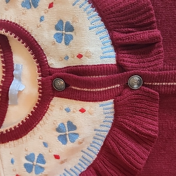 Hill House Burgundy Cardigan with Floral Yoke - Picture 2 of 4